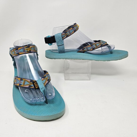 Teva Womens Size 10 Light Blue Aztec Original Ankle Strap Thong Sandals 1003986 - Picture 1 of 13